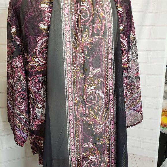 Pretty One World Purple Paisley Cardigan Kimono womens L large Overlay - Picture 3 of 7